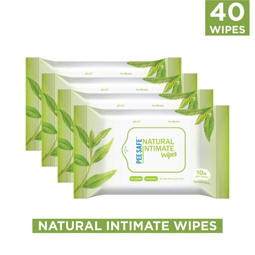Pee safe Natural Intimate Wipes - 10 Count (Pack of 4)